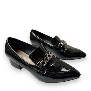 Marc Fisher Flecker Black Patent Chain Link Pointed Toe Loafers | 8.5